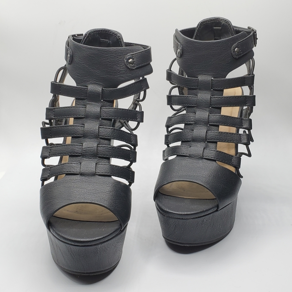 Rare 90s y2k 1.75" platform, 5.25" wedge heel strappy sandals size 5.5 - Picture 5 of 11